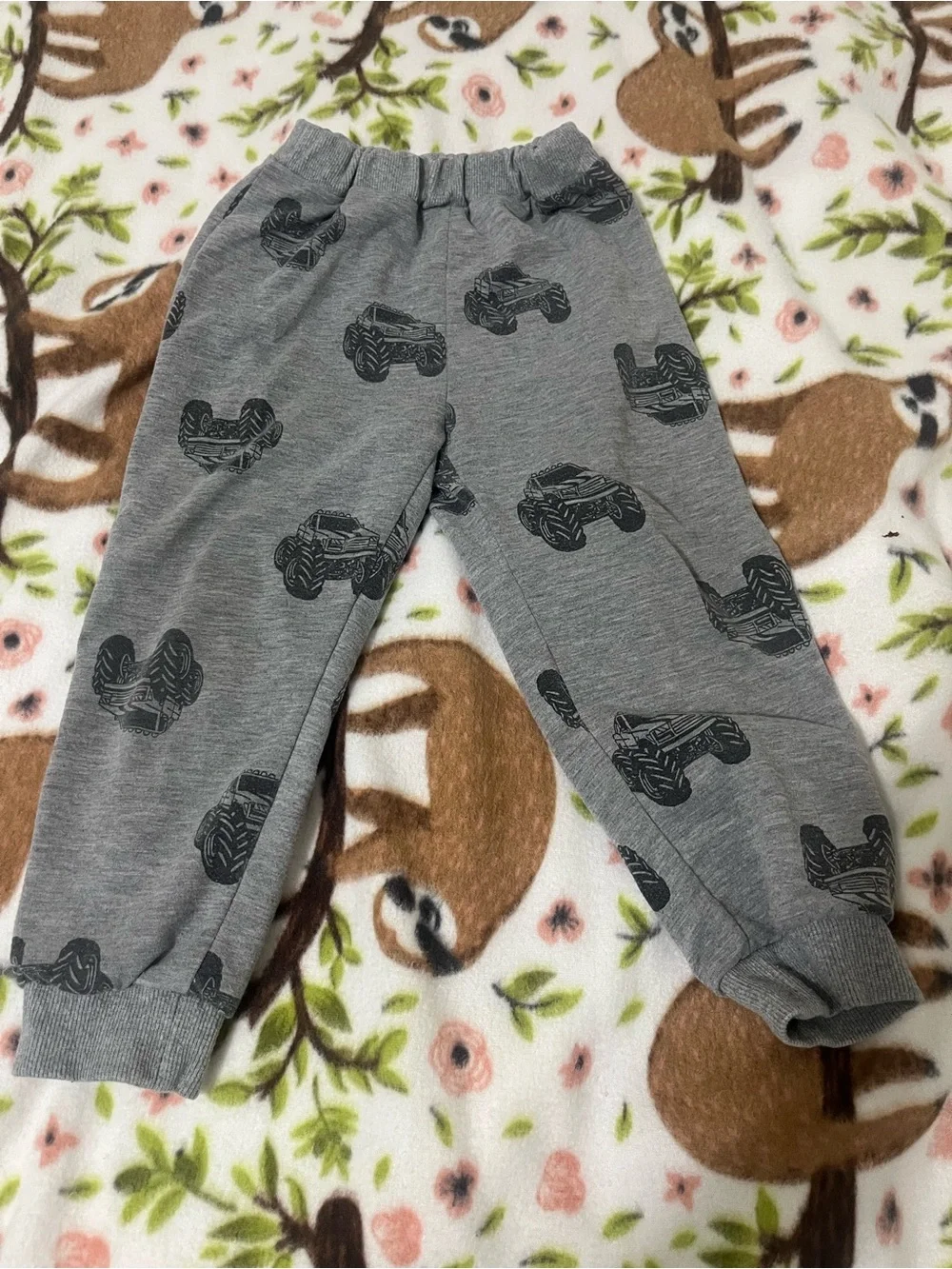 Grey Kids Sweatpants with Monster Truck Print - boys 5T